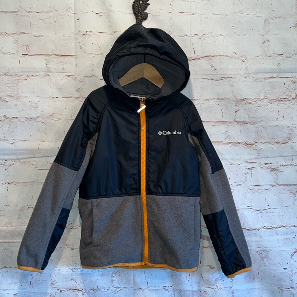 Columbia Jacket Youth Kids XS 6/7 Gray Full Zip Font Windbreaker Omni Heat